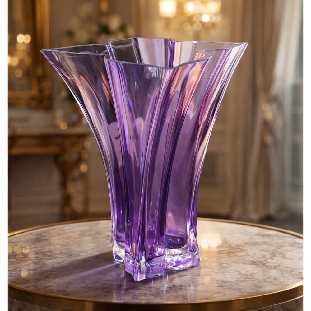 Vintage Teleflora Amethyst Purple Glass Vase – Spiral Twist Design, Square Rim